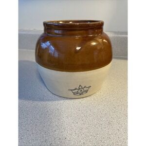 Vintage Ransbottom Blue Crown 1 Handled Bean Crock NO Lid USA Rustic Americana